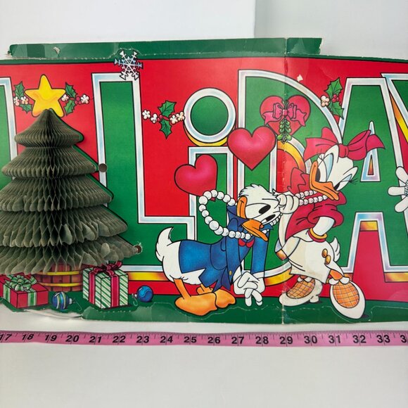 Vtg Disney Mickey Minnie Daisy Donald Duck Happy Holidays Paper Accordion Tree - Picture 10 of 12